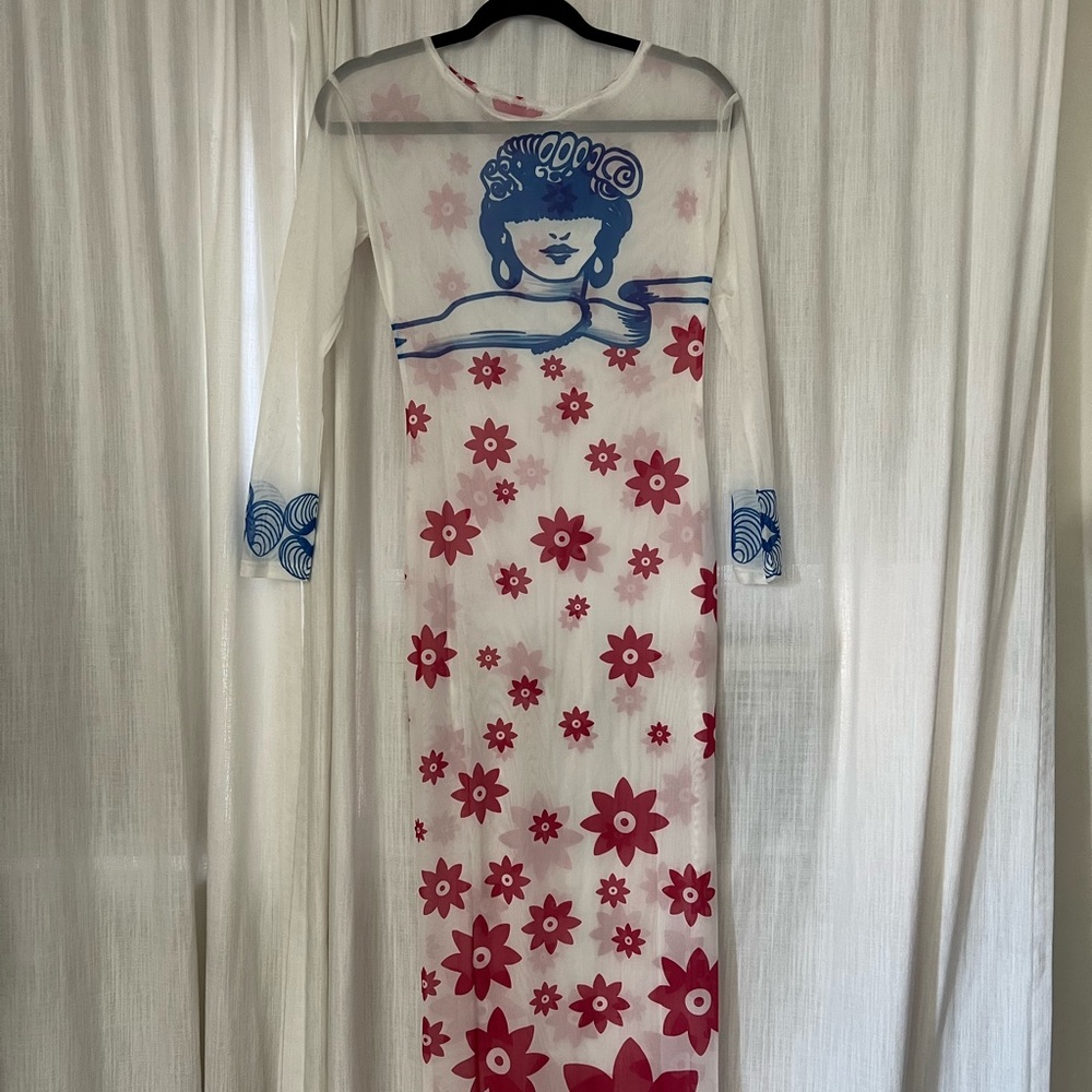 Mesh printed maxi dress